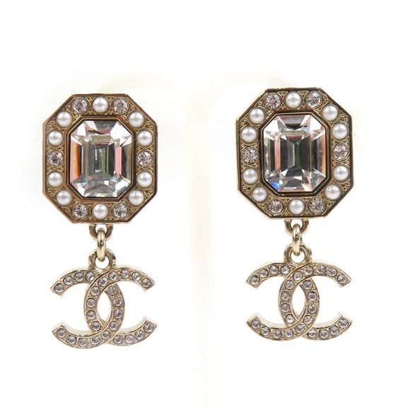 CHANEL Gold Logo Earrings